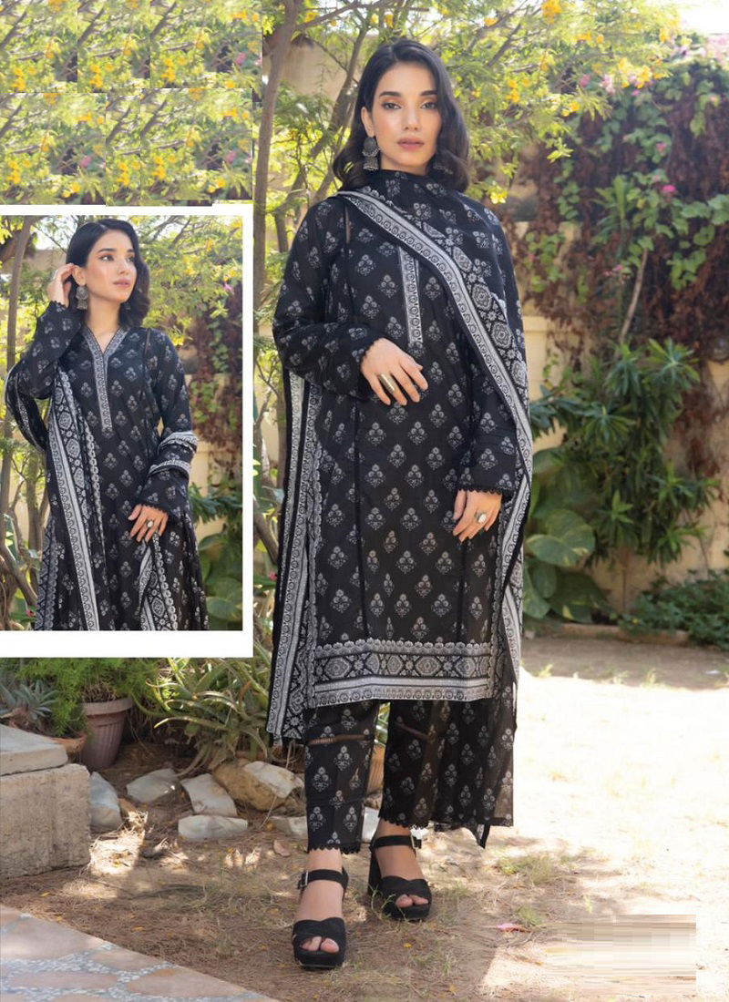 Hala Salina Black And White Cotton Dress Material Catalog
